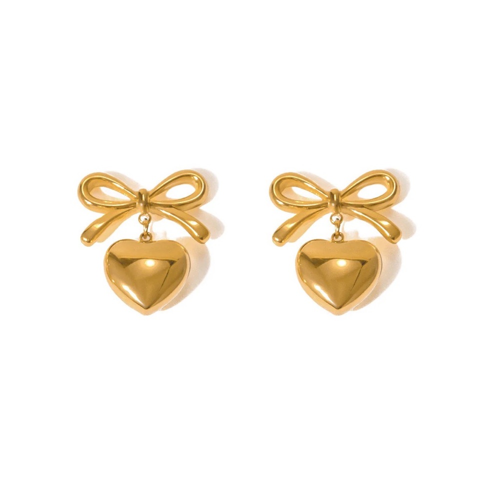 NEW💎18K Gold Bow Earrings*Heart Earrings*Stud Earrings*Dainty Earrings - Picture 1 of 5